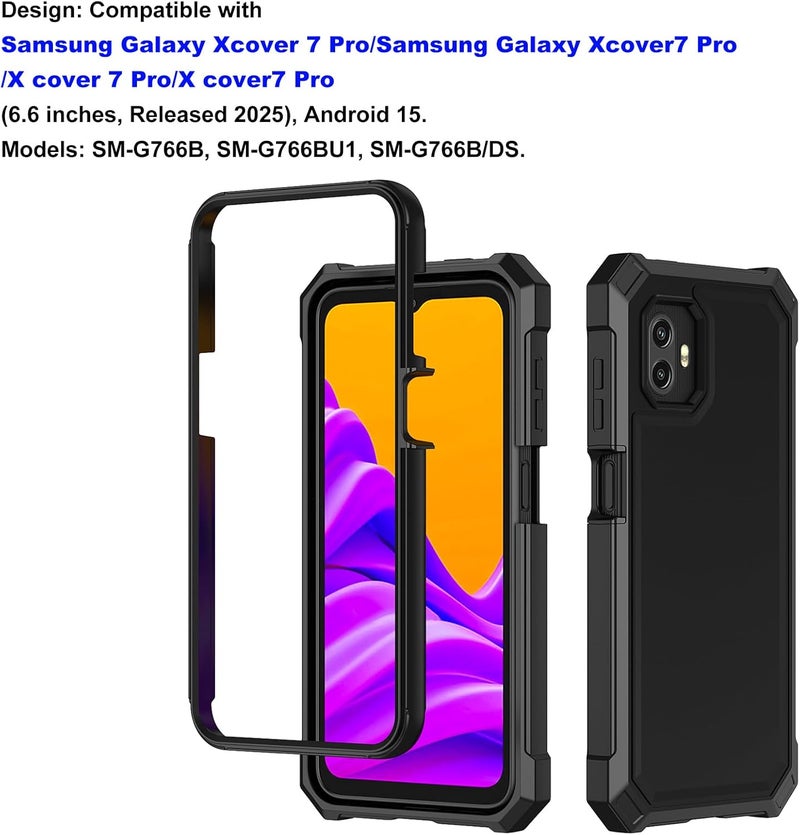 Ailiber حافظة هاتف سامسونج جالاكسي XCover 7 Pro، حافظة X Cover 7 Pro مع واقي شاشة، حماية بطبقتين، واقي زوايا مضاد للصدمات، غلاف هاتف واقي ثقيل - أسود - Image 2
